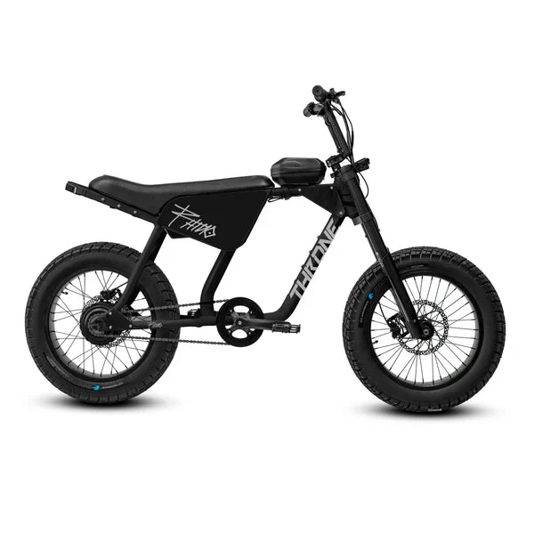 Black eMOTO eBike Strike Rhino, side view, model Strike 1, against a plain background