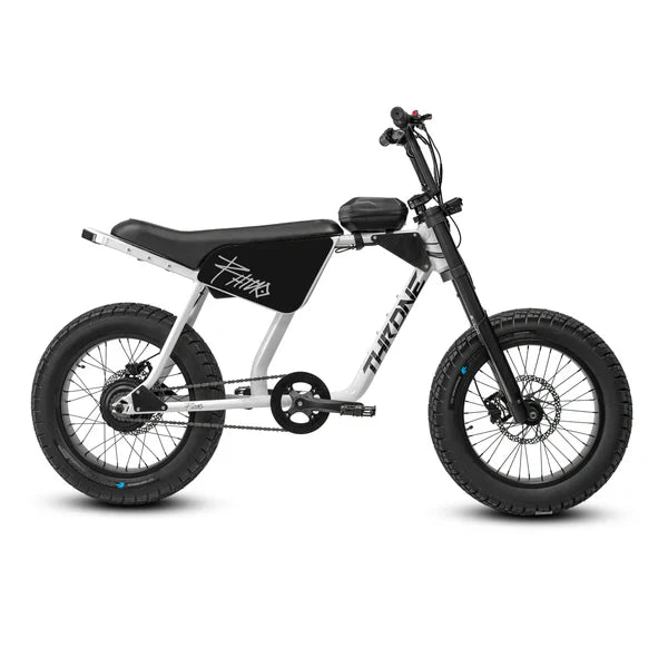 White eMOTO eBike Strike Rhino, side view, with "Savage" branding, displayed on a plain background.