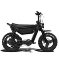 Super73 MZFT SE eMOTO eBike in Blackout color, shown inside its original box with packaging materials.
