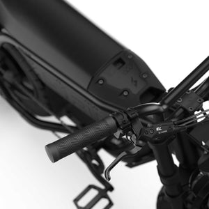 Super73 MZFT SE eMOTO eBike in Blackout color, shown in its original box with packaging materials, unopened and ready for assembly.