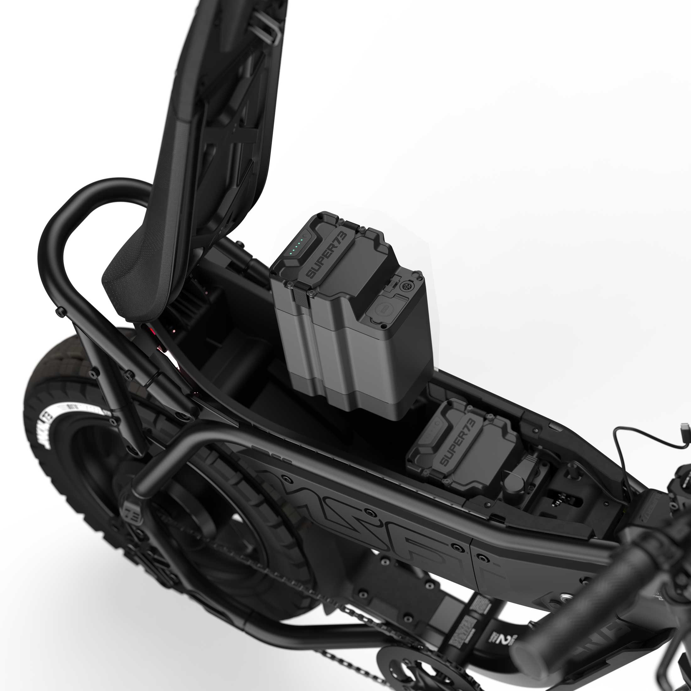 Super73 MZFT SE eMOTO eBike in Blackout color, shown in its original box with packaging, In Box Product Image 9