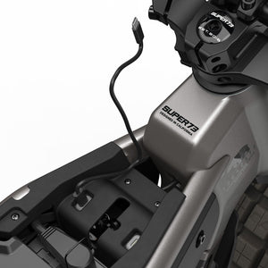Super73 MZFT eMOTO eBike in Titanium Ore color, shown inside its original packaging box
