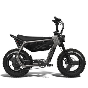 Super73 MZFT eMOTO eBike in Titanium Ore color, side view, ready to ride, product image