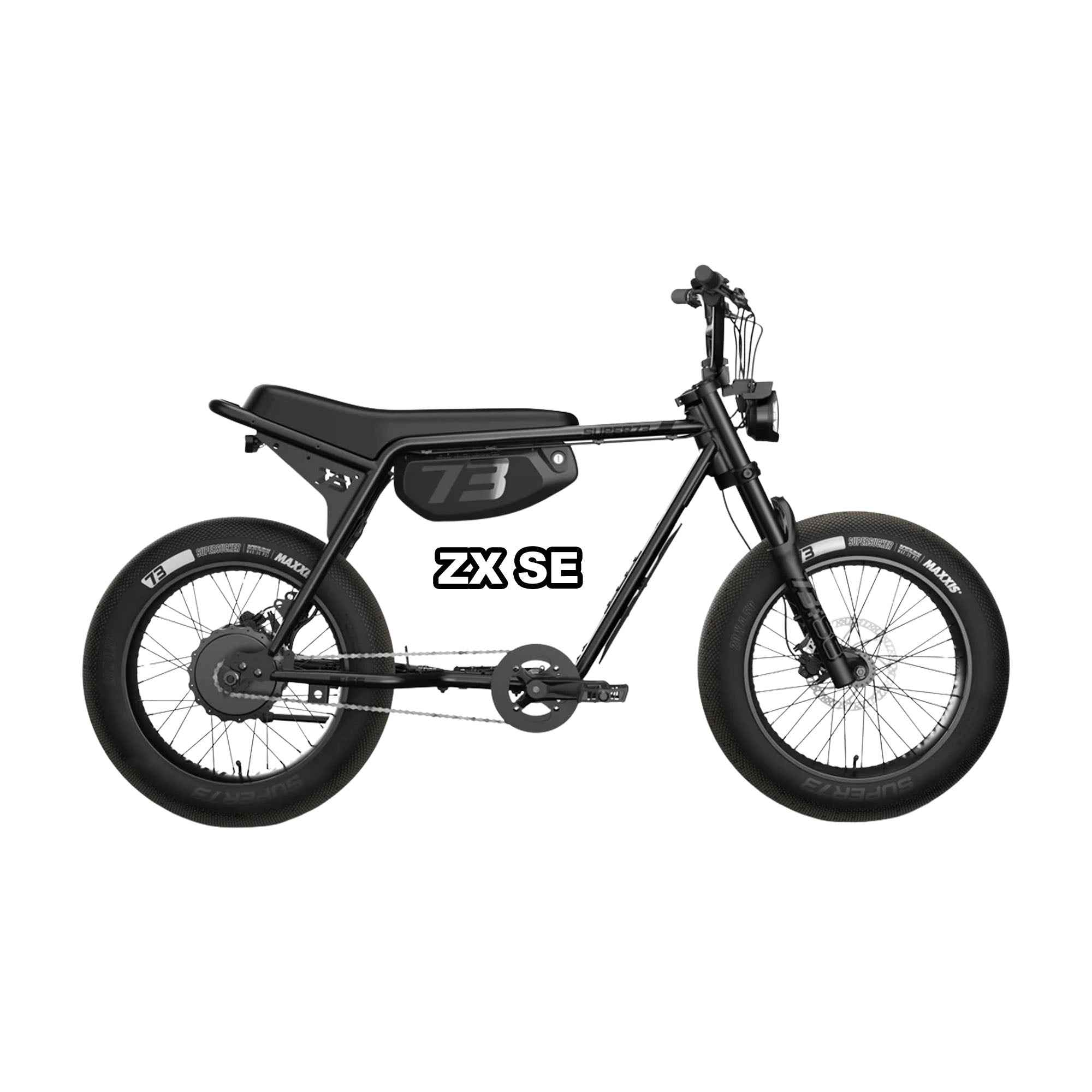 Super73 ZX SE eMOTO eBike in Blackout color, shown inside its original packaging box