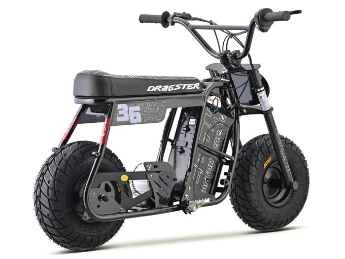 Black eMOTO EBOX Dragster electric bike, side view, on white background