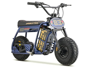 Navy blue eMOTO EBOX Dragster electric bike, side view, showcasing sleek frame and modern design.
