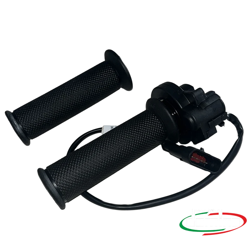 eMOTO Full Twist Throttle with Domino Throttle and 3-pin connector, product image showing the throttle assembly and wiring
