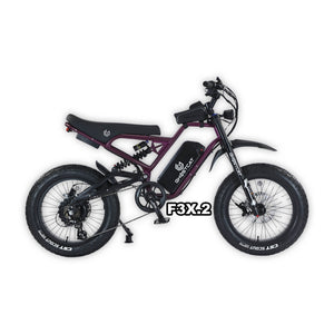 eMOTO GHOSTCAT F3X.2 Pro electric bike in dark purple, shown in its box with packaging, product image labeled "In Box Purple 4"