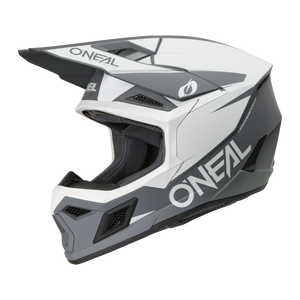 O'Neal 3 SRS eMOTO helmet in XLarge, black and cement color, product image showing side and front design.