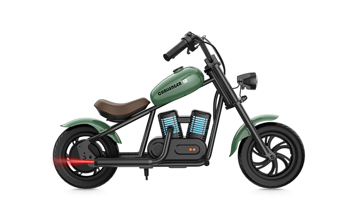 Green eMOTO Hyper Gogo Challenger 12 Plus electric bike, side view, product image