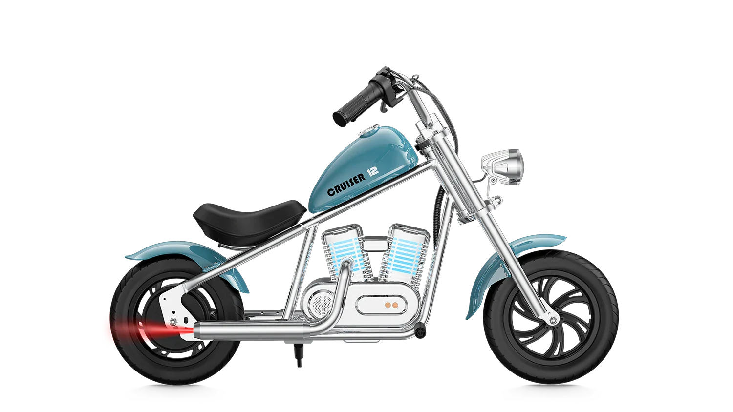 Blue eMOTO Hyper Gogo Cruiser 12 Plus electric bike without training wheels, shown in product image, app-compatible model