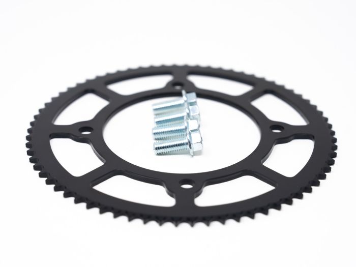 Product image of the eMOTO Sprocket - 70T EBOX rear sprocket for EBOX 1 and EBOX 2, 219H pitch, showing a circular metal sprocket with evenly spaced teeth.