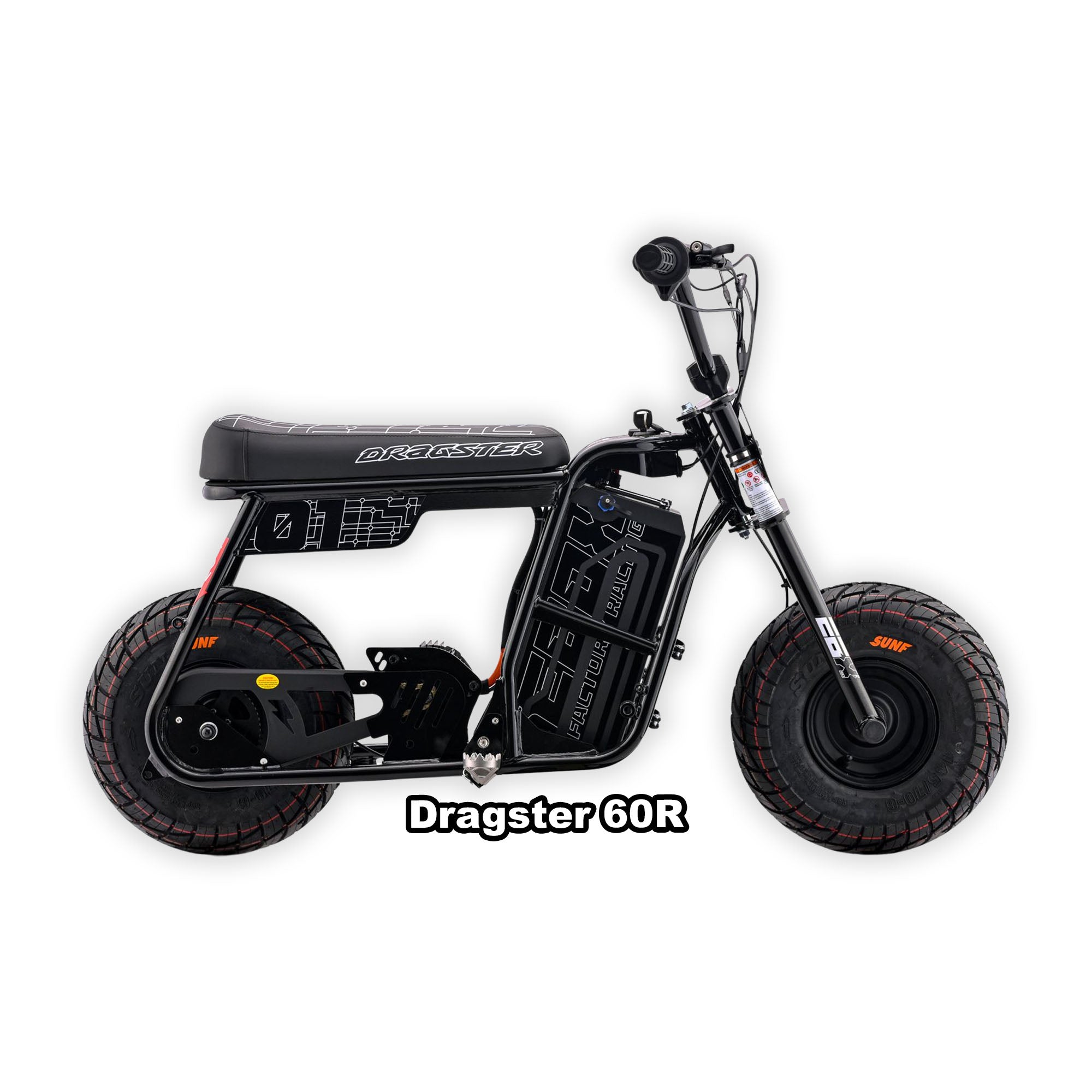 Black eMOTO Stomp Ebox Dragster 60 R electric bike in its box, product image showing packaging and bike.