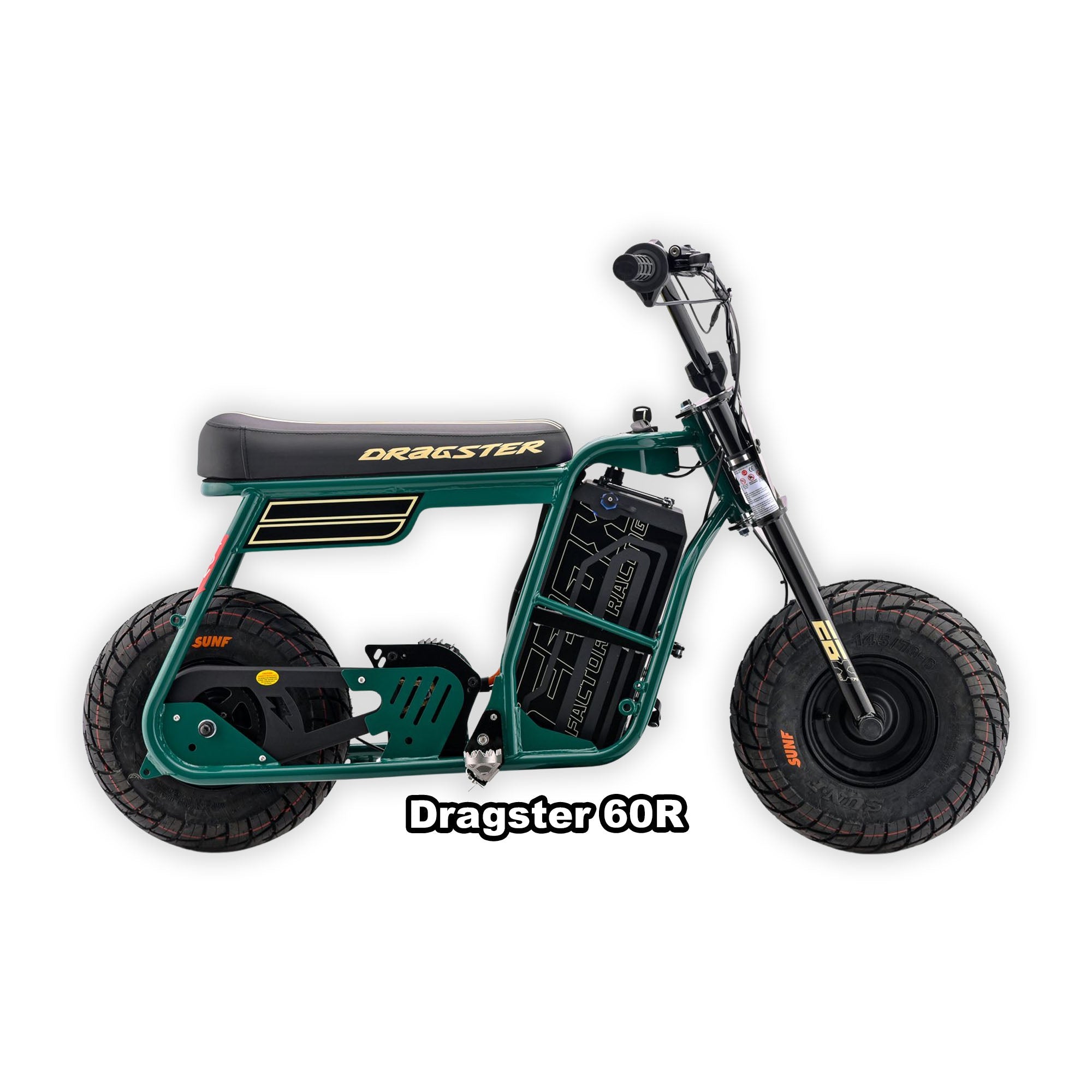 eMOTO Stomp Ebox Dragster 60 R electric bike in green, shown in its box
