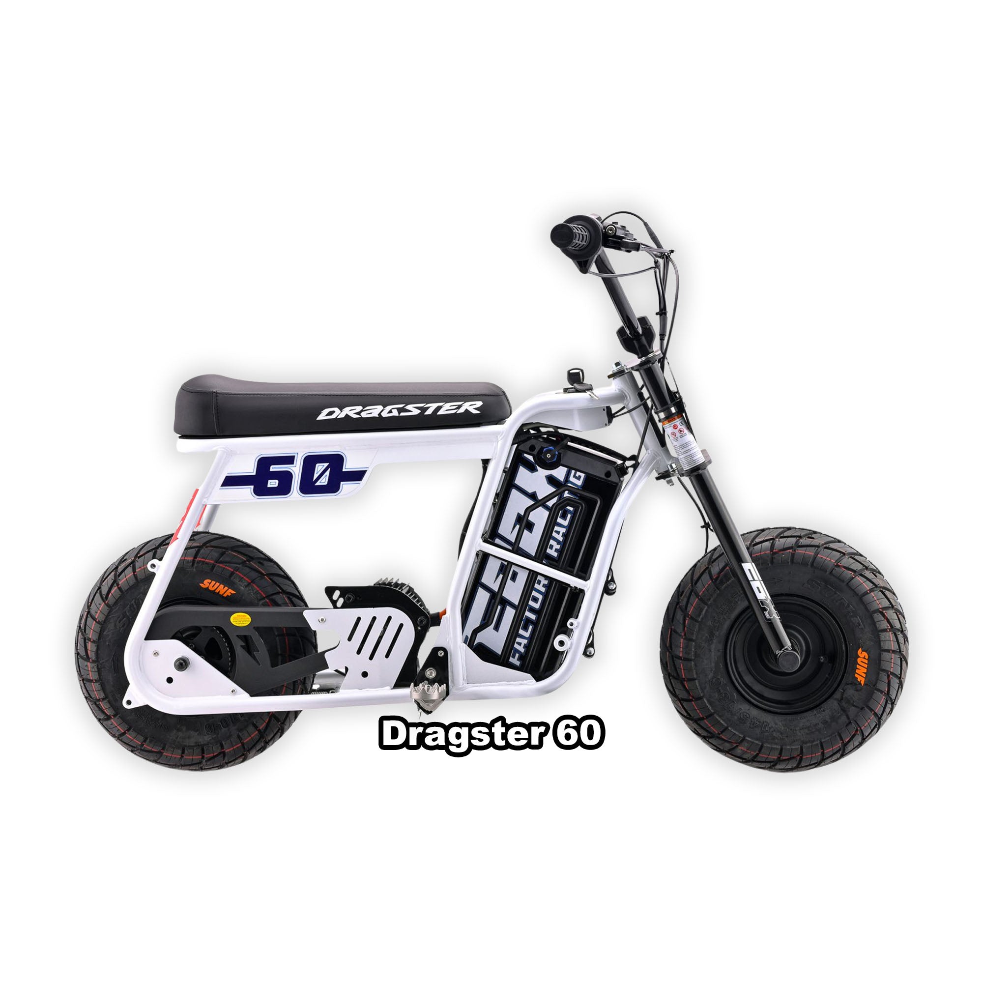 eMOTO Stomp Ebox Dragster 60 electric bike in white, shown in its box