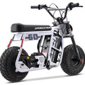 White eMOTO Stomp Ebox Dragster 60 electric bike, ready to ride, side view against a plain background