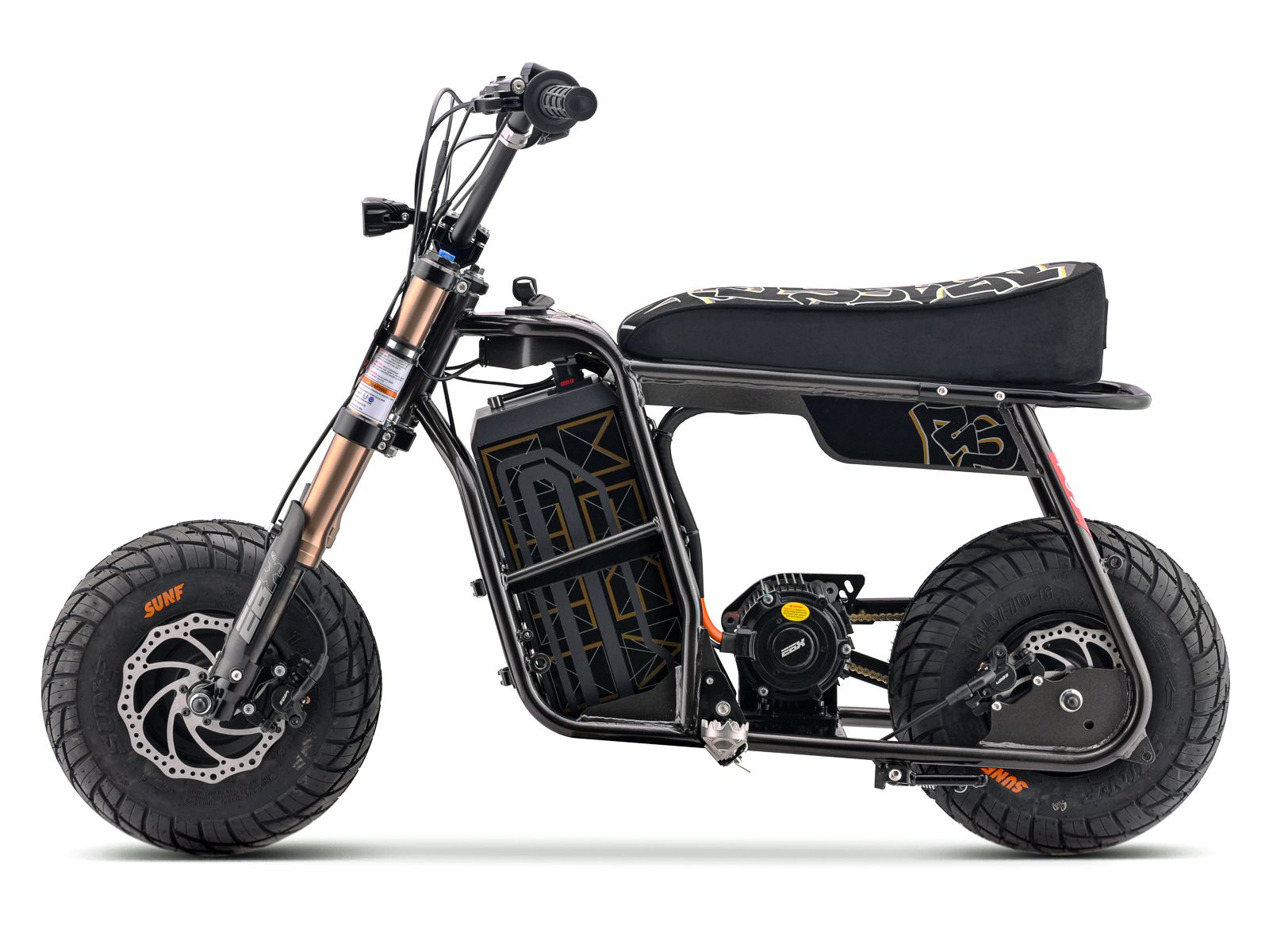 eMOTO Stomp Ebox Dragster RS electric bike in black, shown in its box