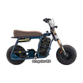 Navy eMOTO Stomp Ebox Dragster RS electric bike in its original box, product image showing packaging and branding.
