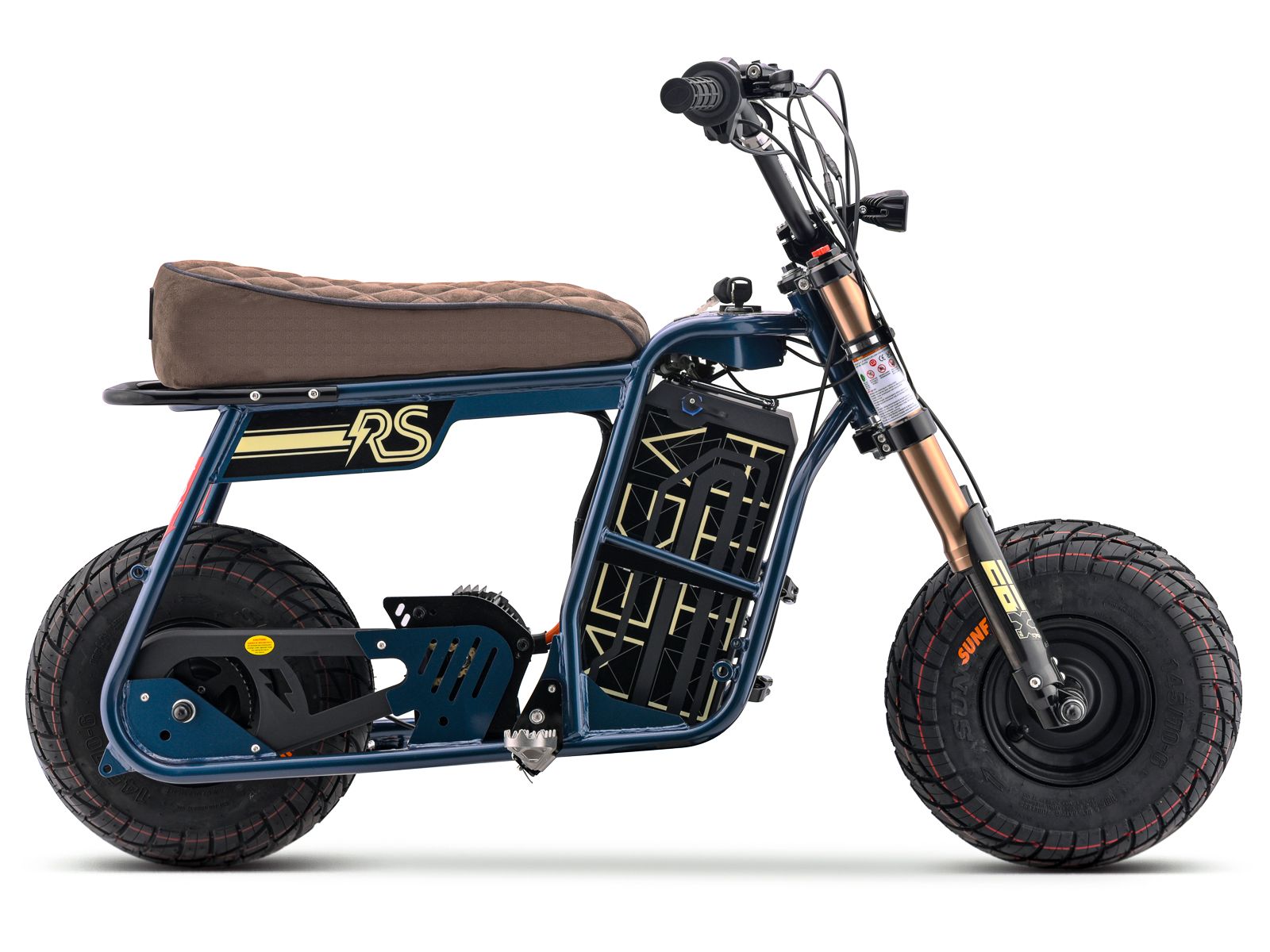 eMOTO Stomp Ebox Dragster RS electric bike in navy color, shown inside its original box, product image number 4