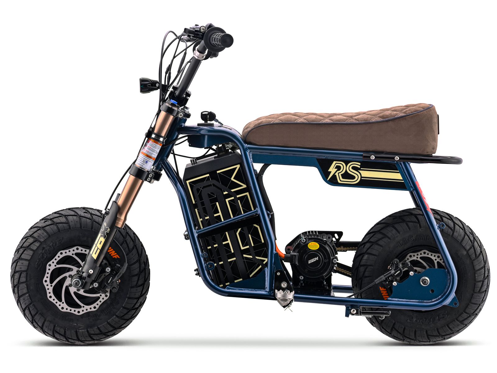 eMOTO Stomp Ebox Dragster RS electric bike in navy color, shown inside its original box, product image number 5
