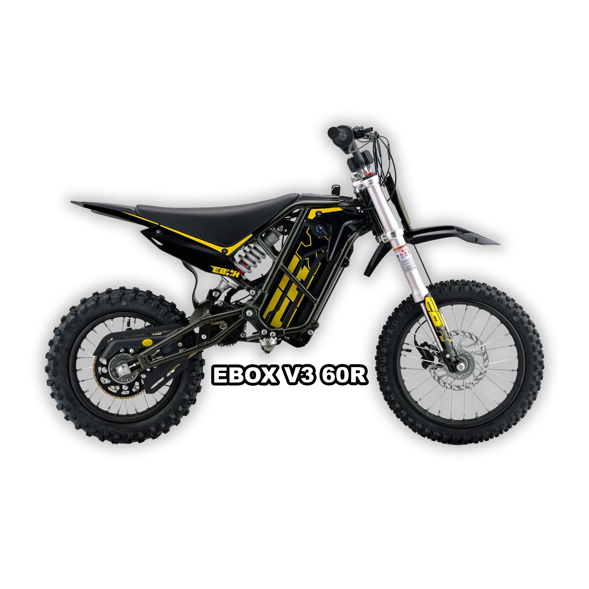 eMOTO Stomp Ebox V3 60 R electric bike in black and gold, shown in its box
