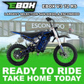 Electric dirt bike eMOTO Stomp Ebox V3 72 RS in Oneway Blue color, side view, ready to ride, against a plain background.