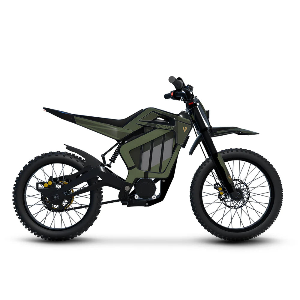 eMOTO Superhuman Champ Pro R electric bike in green, side view, ready to ride