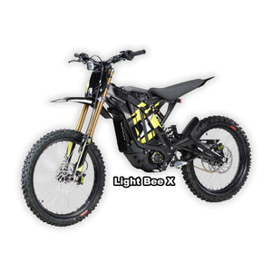 Black Surron Light Bee X electric motorcycle in its box, product image