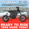 Black eMOTO Yozma IN 10 electric scooter, ready to ride, side view against a plain background
