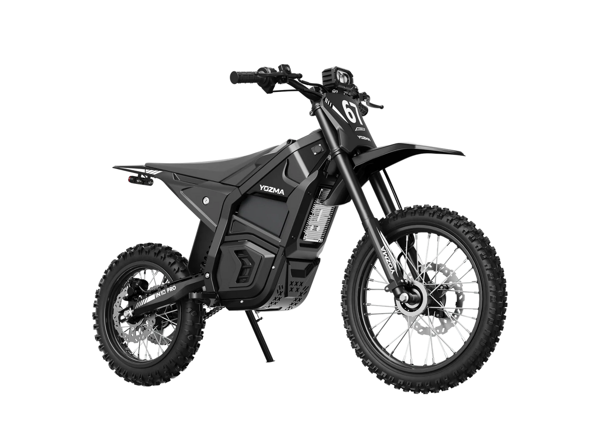 eMOTO Yozma IN 10 PRO electric scooter in black, shown in its original box with packaging