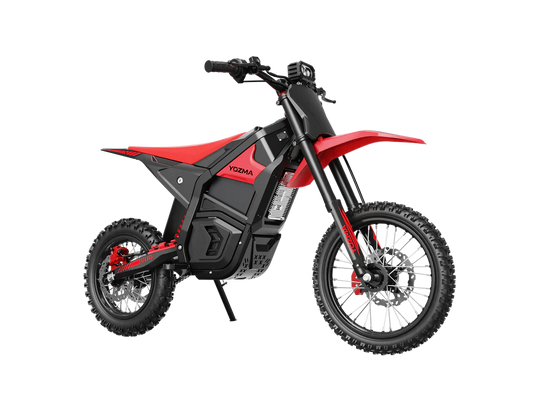 Side view of the eMOTO Yozma IN 10 electric scooter in black, showcasing its sleek frame, wide tires, and ergonomic seat.