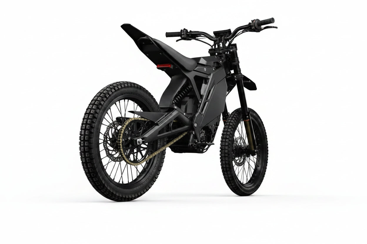 Black eMOTO Eride Pro 4.0 electric bike, side view, showcasing frame design and components