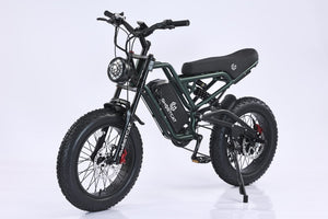 Army green eMOTO GHOSTCAT F3.2 electric bike, 1500W motor, side view, product image