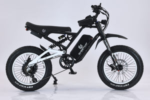 White eMOTO GHOSTCAT F3x.2 1500W Pro electric bike, side view, on white background