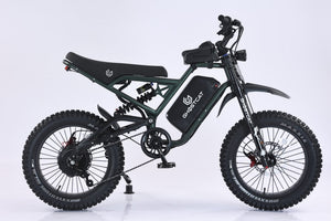 eMOTO GHOSTCAT F4X Pro electric bike in Army Green, side view, product image for pre-order, early June 2026
