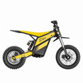 Heybike Villain electric mountain bike in yellow, side view, isolated on white background