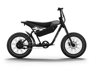 Black eMOTO HIMIWAY C5 Sport 750W step-over e-moto style electric bike with 20x4 fat tires, shown from the side