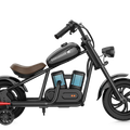 Black eMOTO Hyper Gogo Challenger 12 Plus electric bike with training wheels, side view