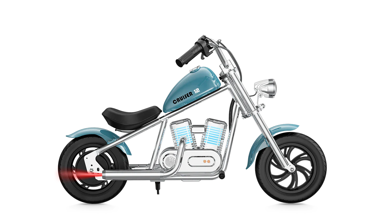 Blue eMOTO Hyper Gogo Cruiser 12 Plus electric bike with app connectivity, side view, on white background