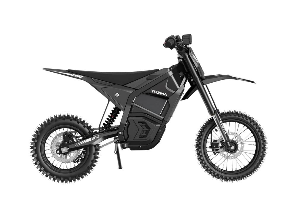 Black eMOTO Yozma IN 10 electric scooter, side view, against a plain background