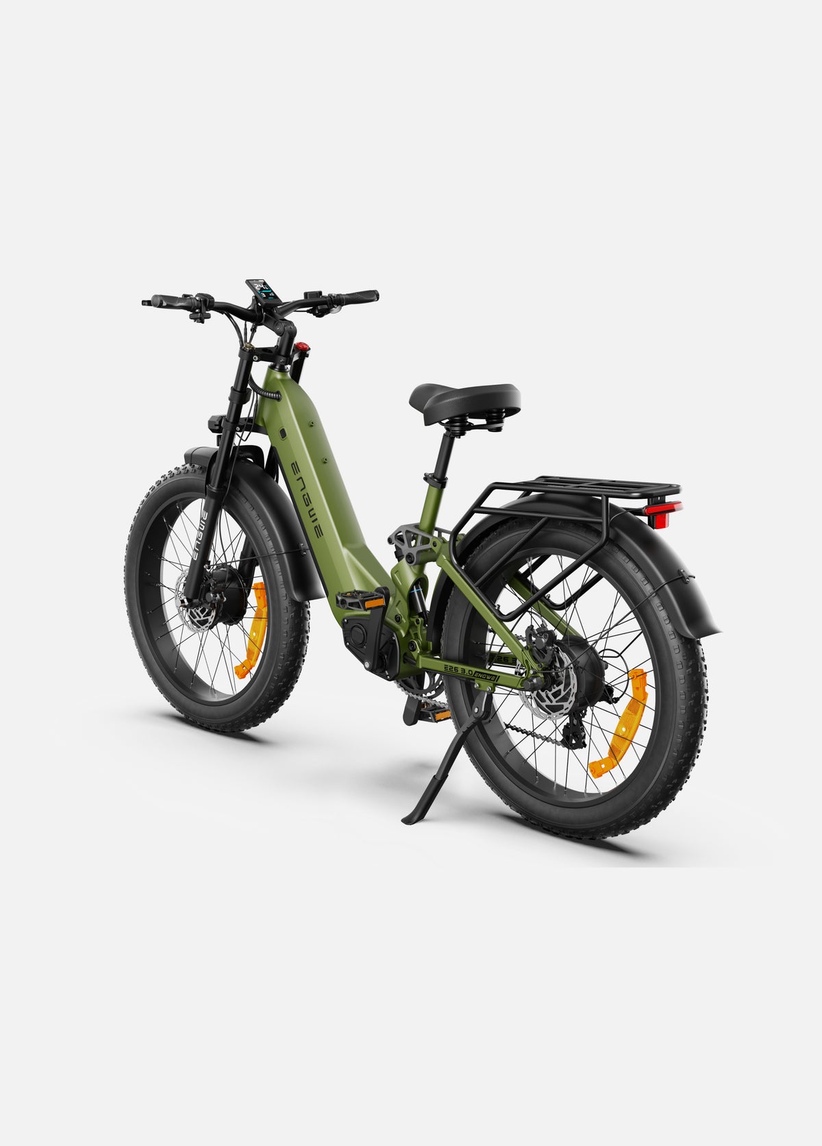 ENGWE E26 3.0 electric bike in army green, side view, displayed against a white background