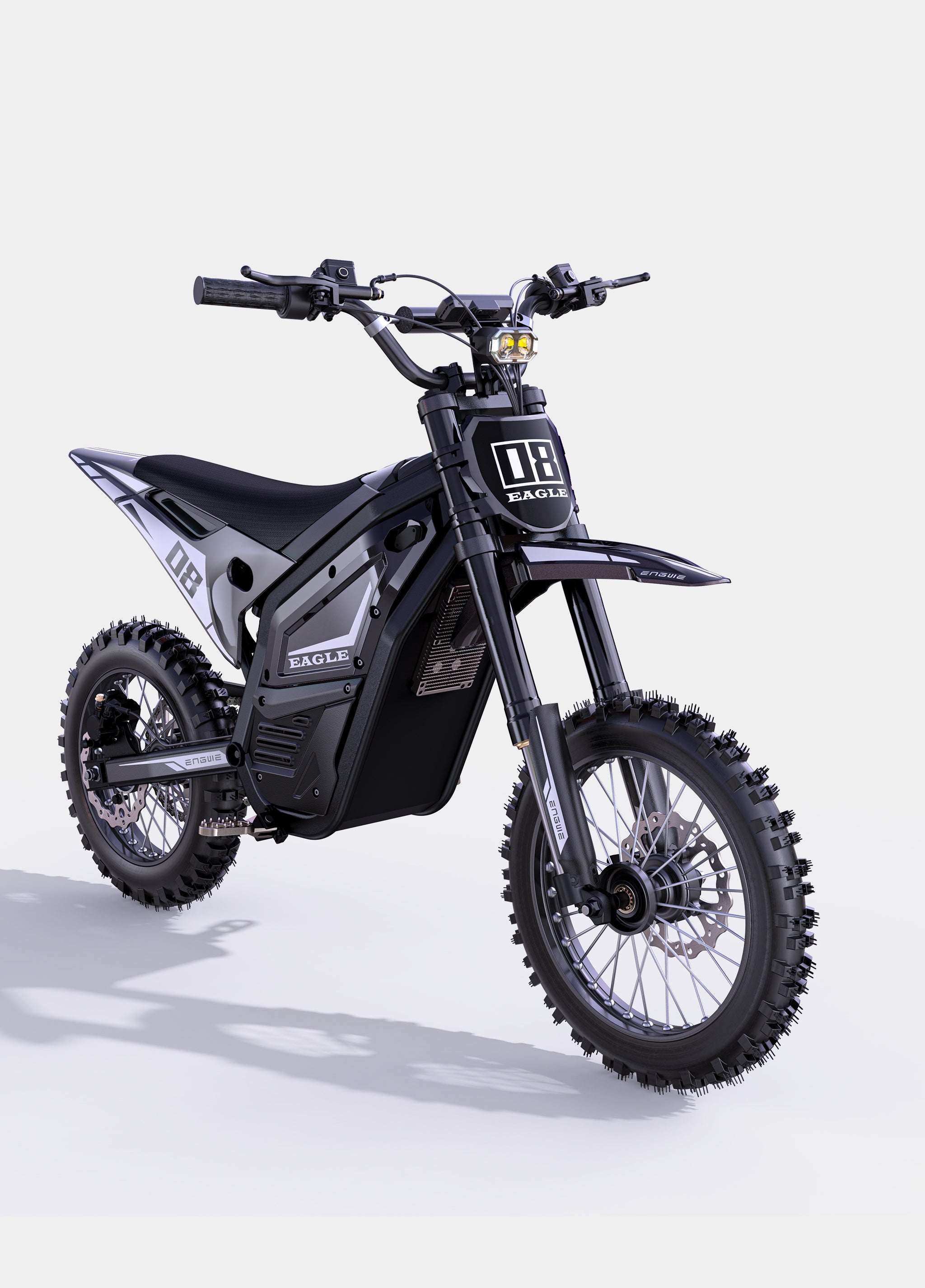 Engwe Eagle electric bike in black, side view, showcasing its frame, wheels, and battery.