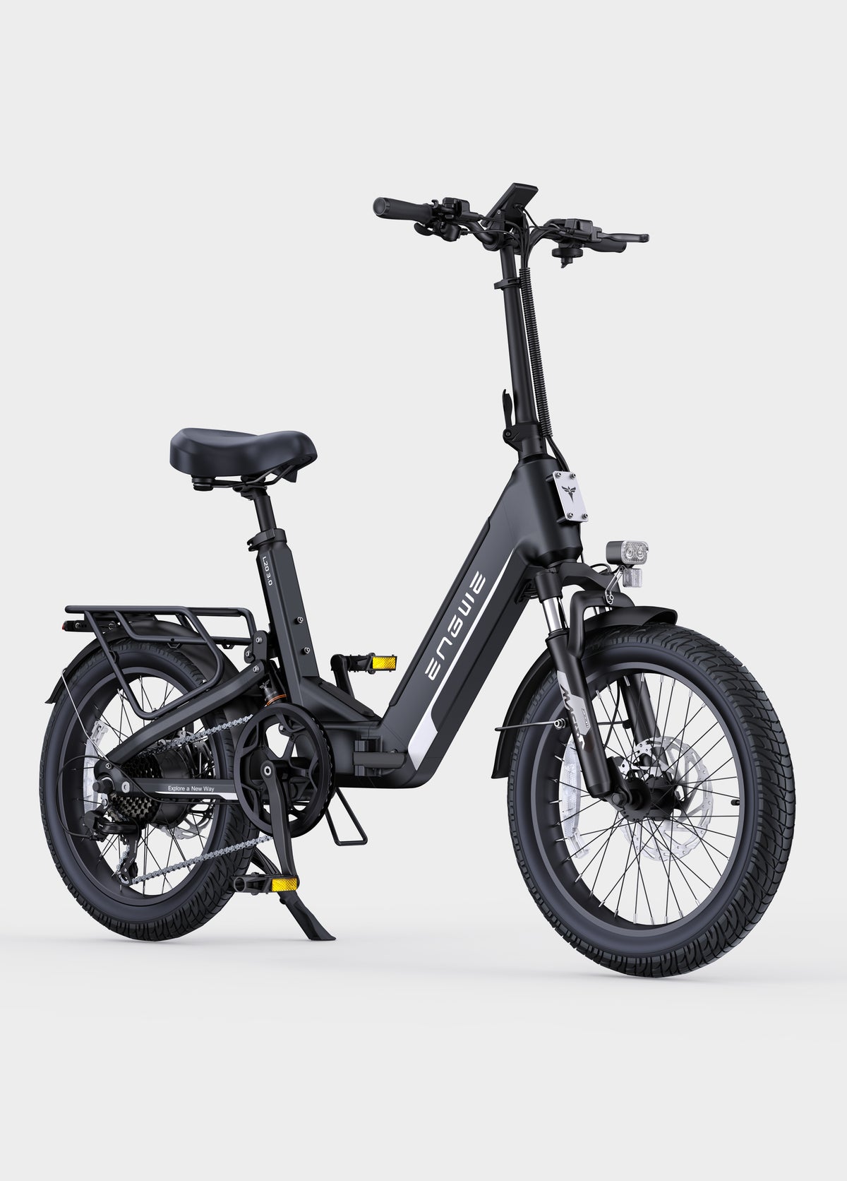 ENGWE L20 3.0 electric bike in black, side view, showcasing its frame, wheels, and battery.