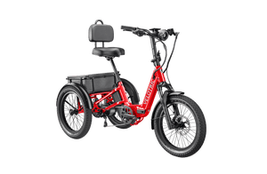 A cherry crimson Velotric Triker eTrike with three wheels, shown in a product image against a plain background.