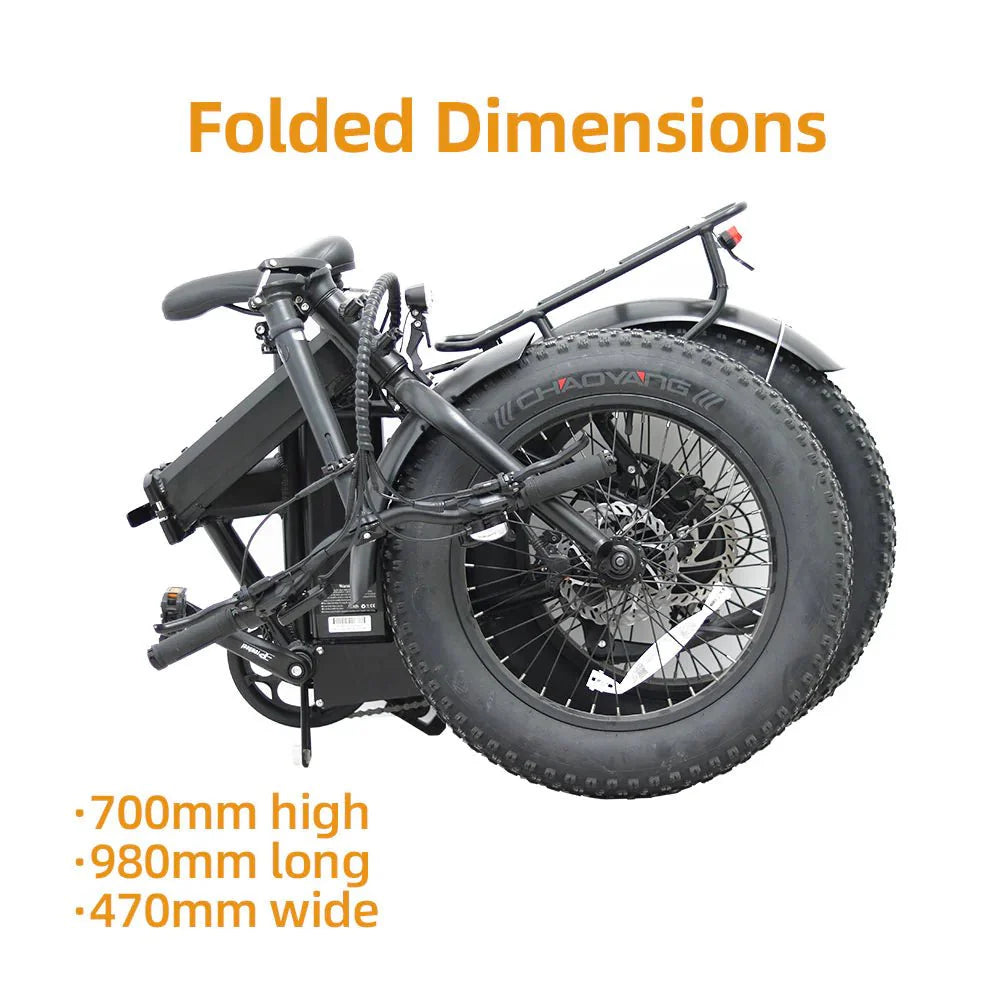 EUNORAU E - FAT - MN 500w Folding eBike 20x4 Fat Electric Folding eBike - Folding eBike - EUNOR|FOLDI|BLACK|0353 eBike Super Shop