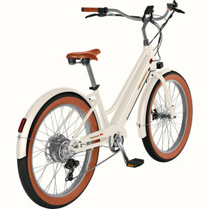 Retrospec Chatham Rev Plus 2 eBike in eggshell color, step-through frame, side view