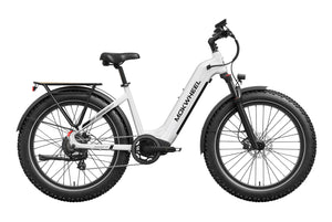 White Mokwheel Basalt 2.0 Step Thru electric bike, side view, against a plain background