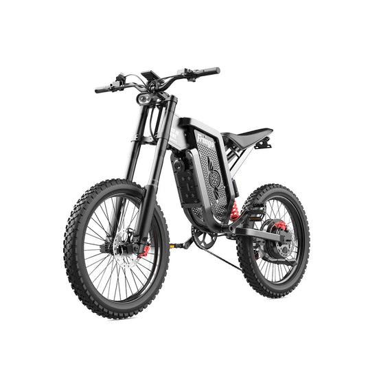 FREEGO X2 Offroad Electric e-Moto Style eBike-Moto 3000W, rugged black electric bike with thick tires, sturdy frame, and powerful motor designed for off-road terrain.