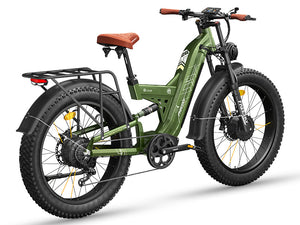 Freesky Warrior Ultra M-530 electric bike in green, side view, showcasing frame, wheels, and battery