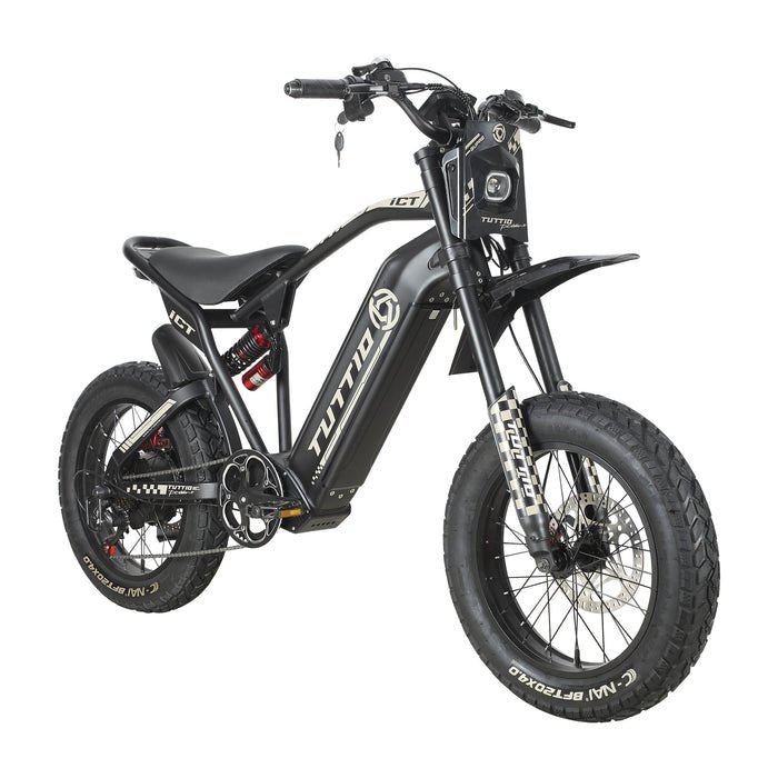 Black eMOTO TUTTIO ICT electric scooter for adults, side view, model 1998620